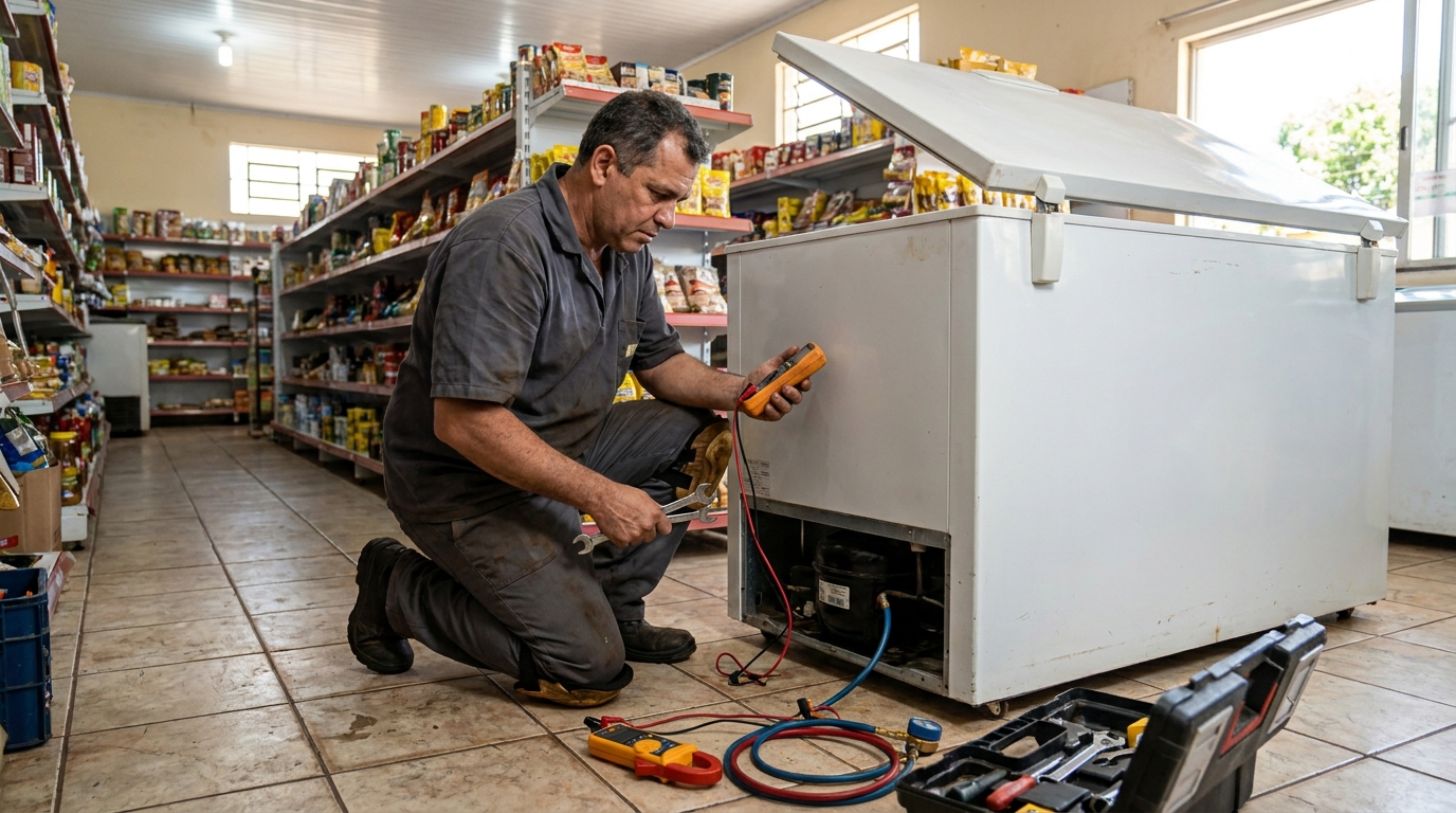 Troca de termostato de freezer em atendimento técnico em Juiz de Fora‑MG